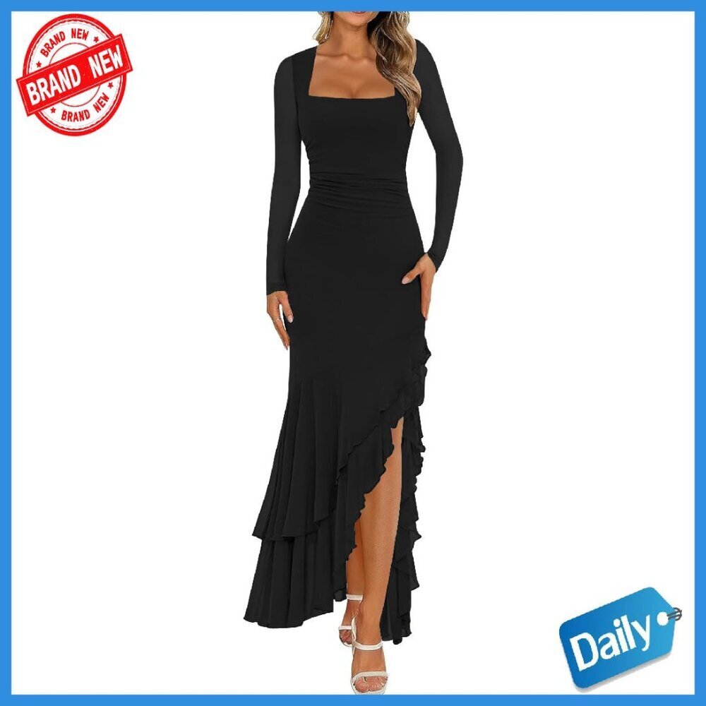 Women's Ruched Mesh Long Sleeve Maxi Dress Mermaid Formal Cocktail
